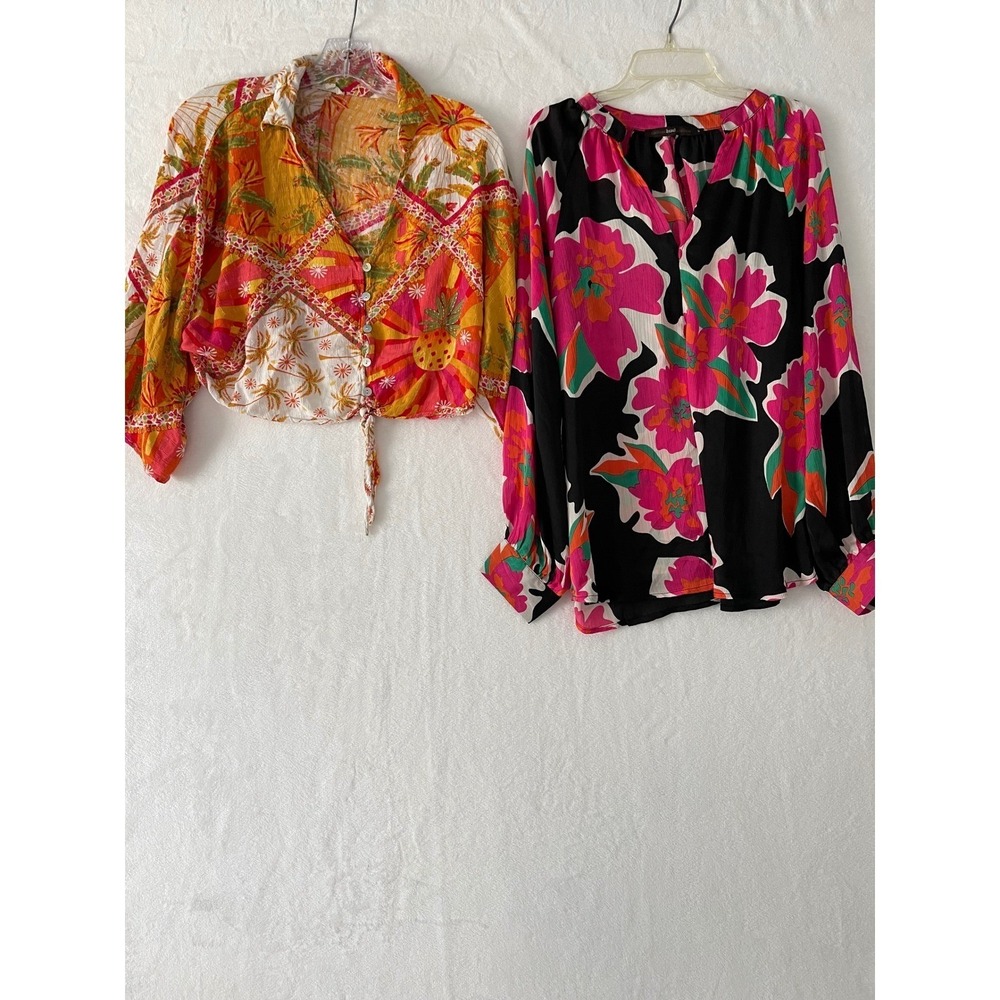 Haute Hippie Tropical Top Floral Blouse Bundle Womens Sm Vacation Cruise Boho